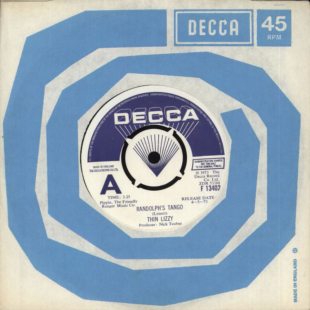Thin Lizzy Randolph's Tango - Demo UK Promo 7" vinyl single (7 inch record / 45) F13402