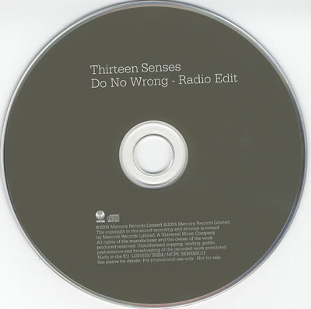 Thirteen Senses Do No Wrong UK Promo CD single (CD5 / 5") SENSESCJ2