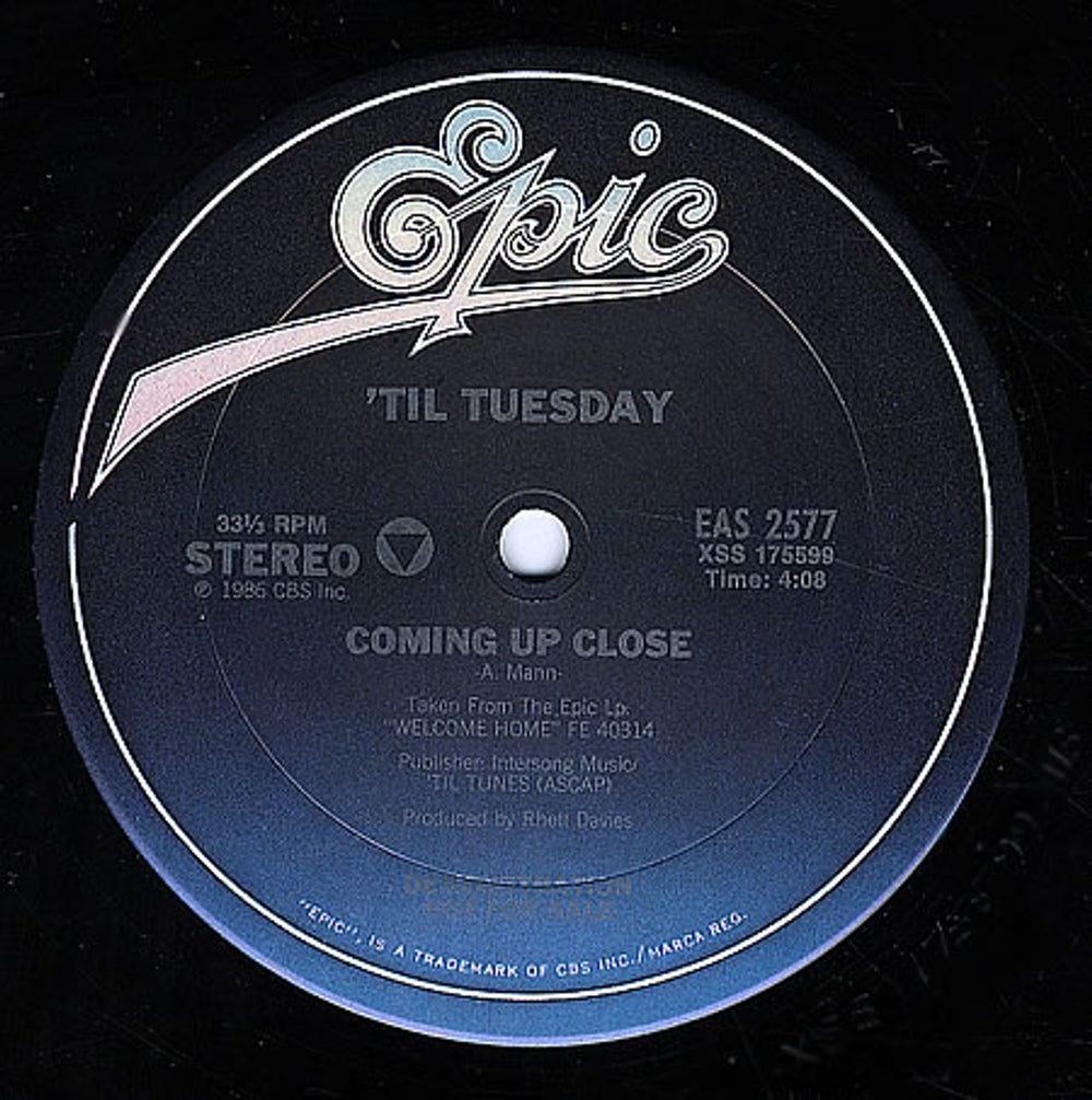 Til Tuesday Coming Up Close US Promo 12" vinyl single (12 inch record / Maxi-single) EAS2577