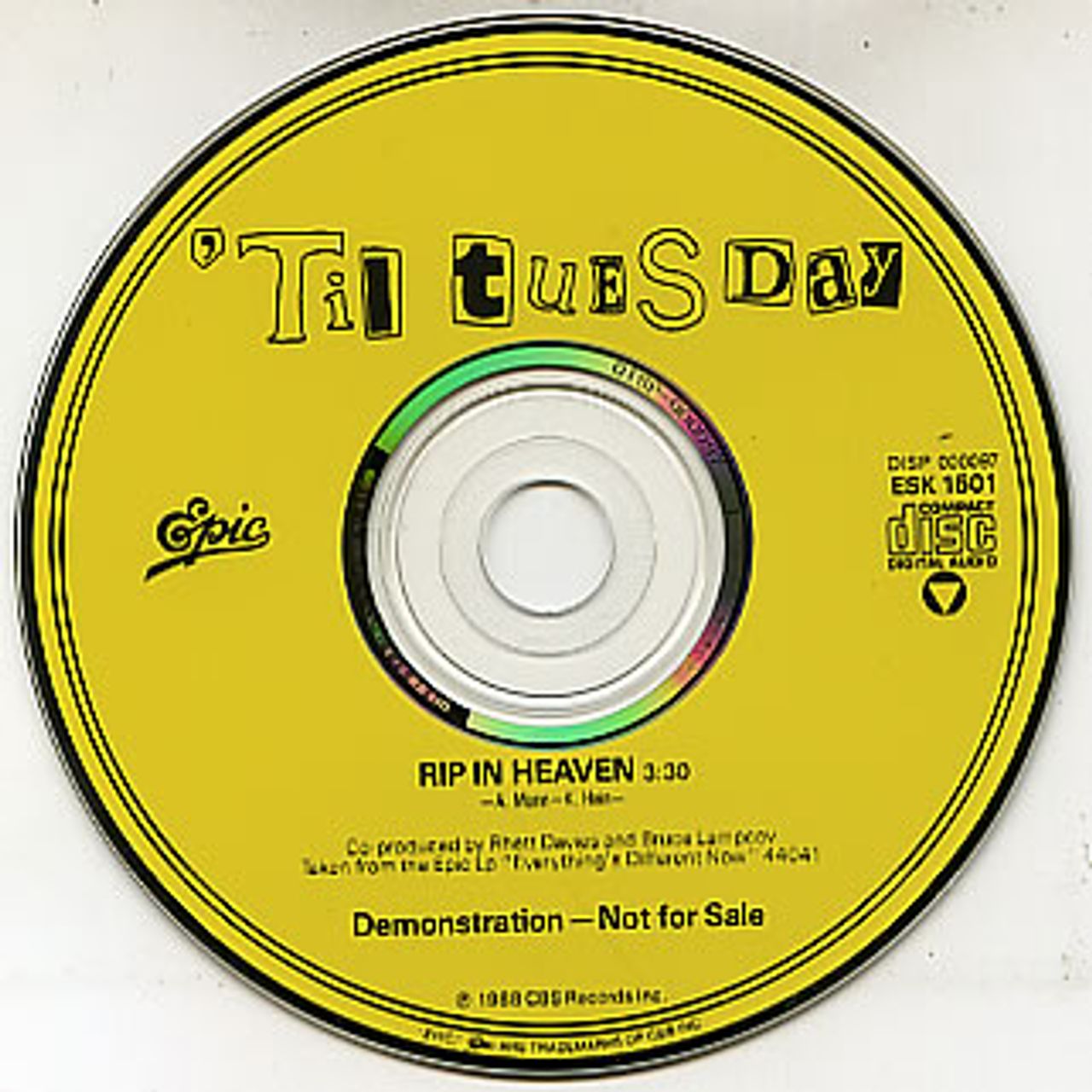 Til Tuesday Rip In Heaven US Promo CD single (CD5 / 5") ESK-1501