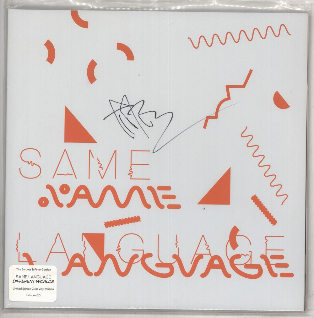 Tim Burgess Same Language, Different Worlds - Clear Vinyl + Autographed Sleeve + CD UK 2-LP vinyl record set (Double LP Album) OGEN075