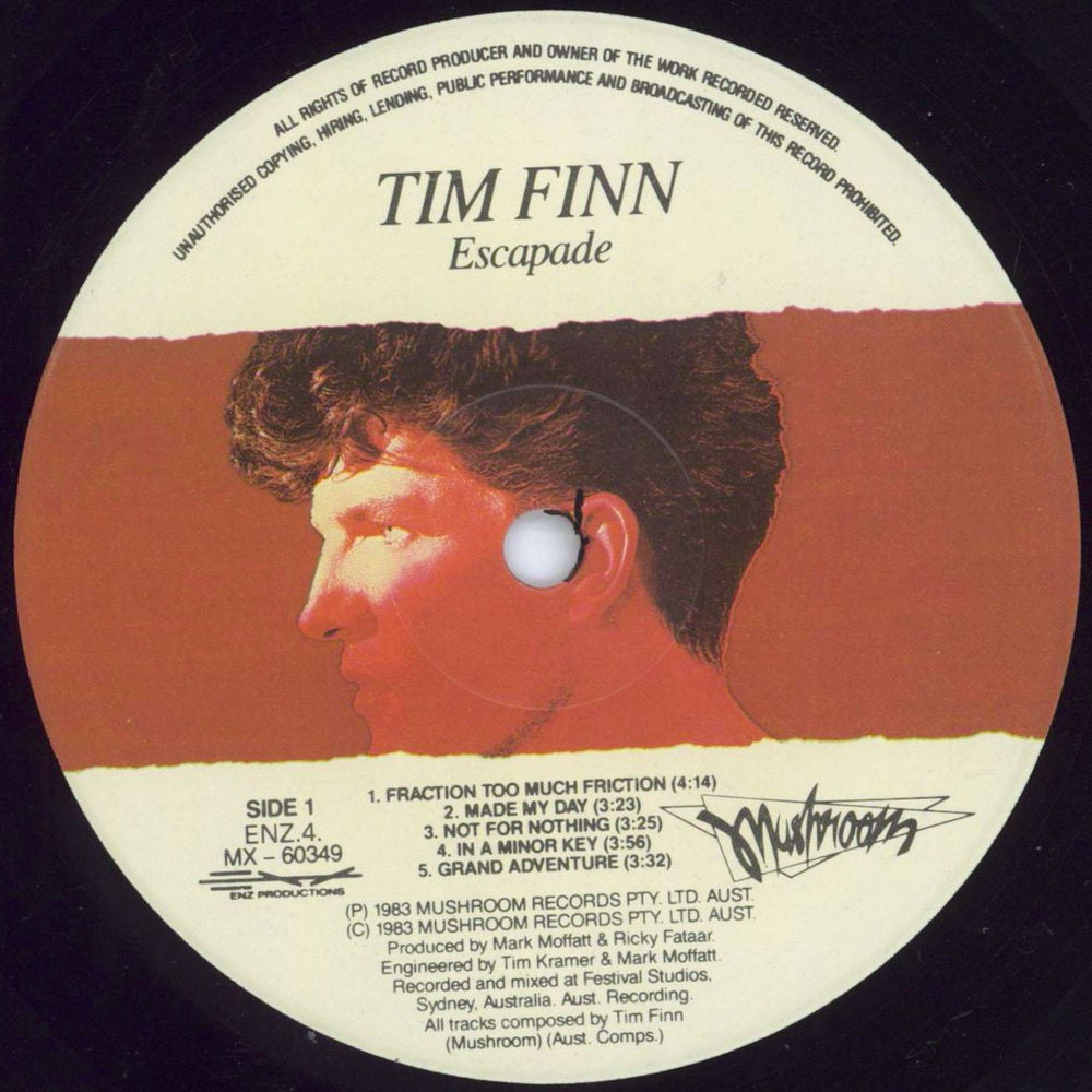 Tim Finn Escapade New Zealand vinyl LP album (LP record) TFNLPES808389