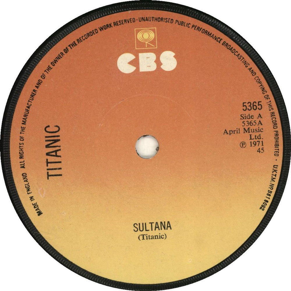 Titanic Sultana - 2nd - Solid UK 7" vinyl single (7 inch record / 45) ITC07SU694267