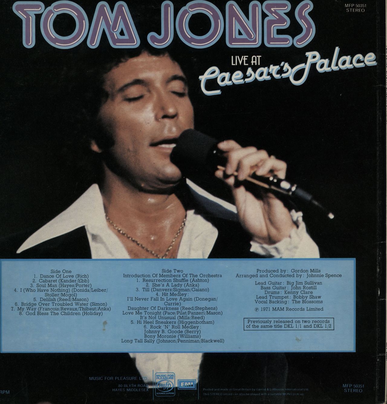 Tom Jones Live At Caesars Palace, Las Vegas UK Vinyl LP