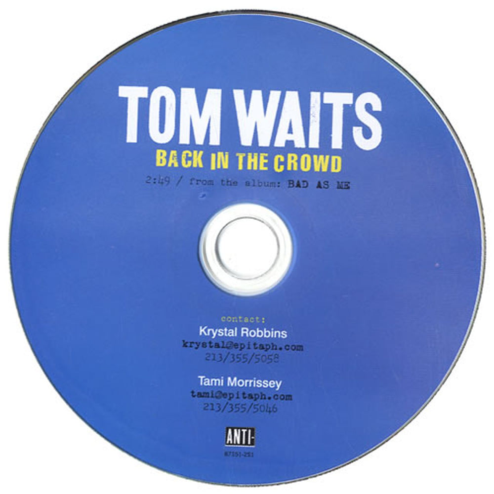 Tom Waits Back In The Crowd US Promo CD single (CD5 / 5") 87151-252