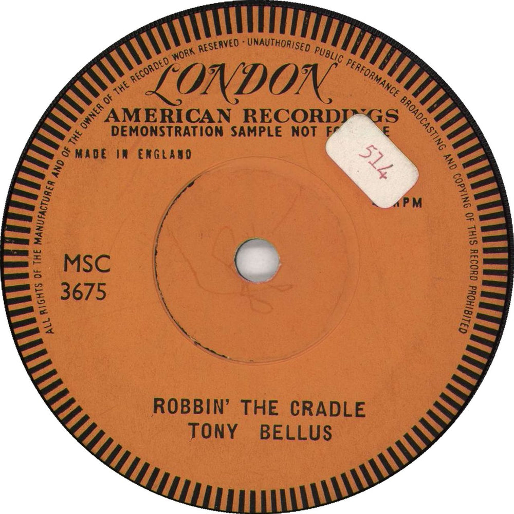 Tony Bellus Robbin' The Cradle UK Promo 7" vinyl single (7 inch record / 45) MSC3675/DRF26192