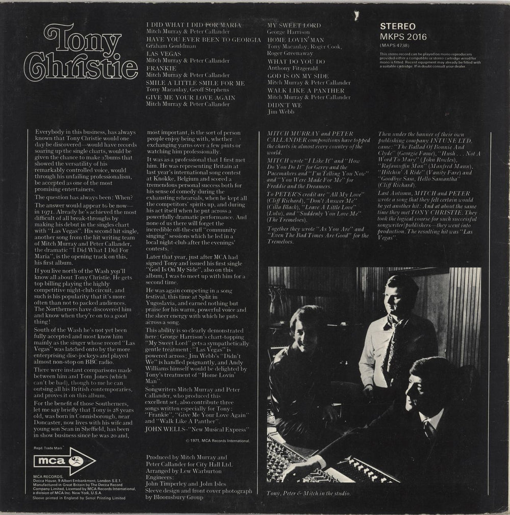 Tony Christie Tony Christie UK vinyl LP album (LP record) TO2LPTO735025