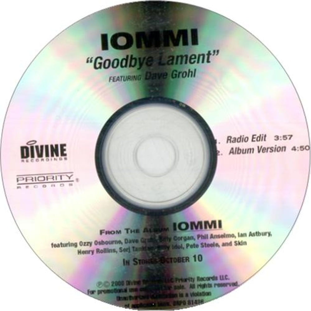 Tony Iommi Goodbye Lament US Promo CD-R acetate CD ACETATE