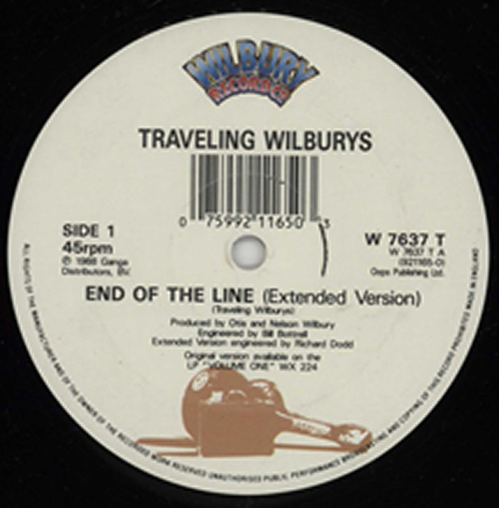 Traveling Wilburys End Of The Line + Sticker sheet UK 12" vinyl single (12 inch record / Maxi-single) TRV12EN32792