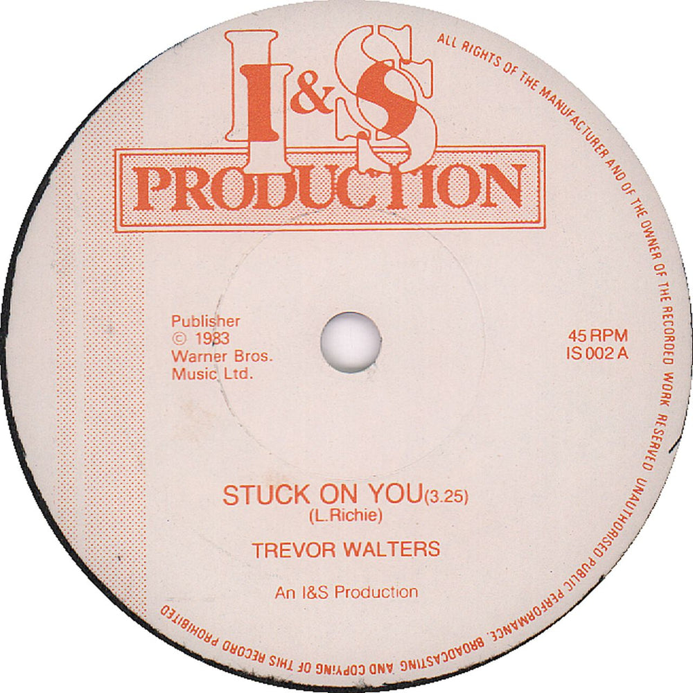 Trevor Walters Stuck On You UK 7" vinyl single (7 inch record / 45) IS002