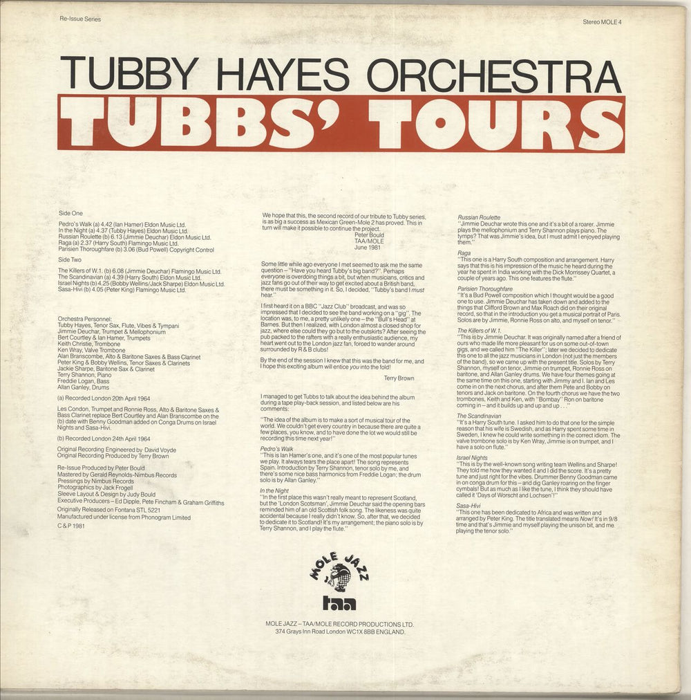 Tubby Hayes Tubbs' Tours - EX UK vinyl LP album (LP record)