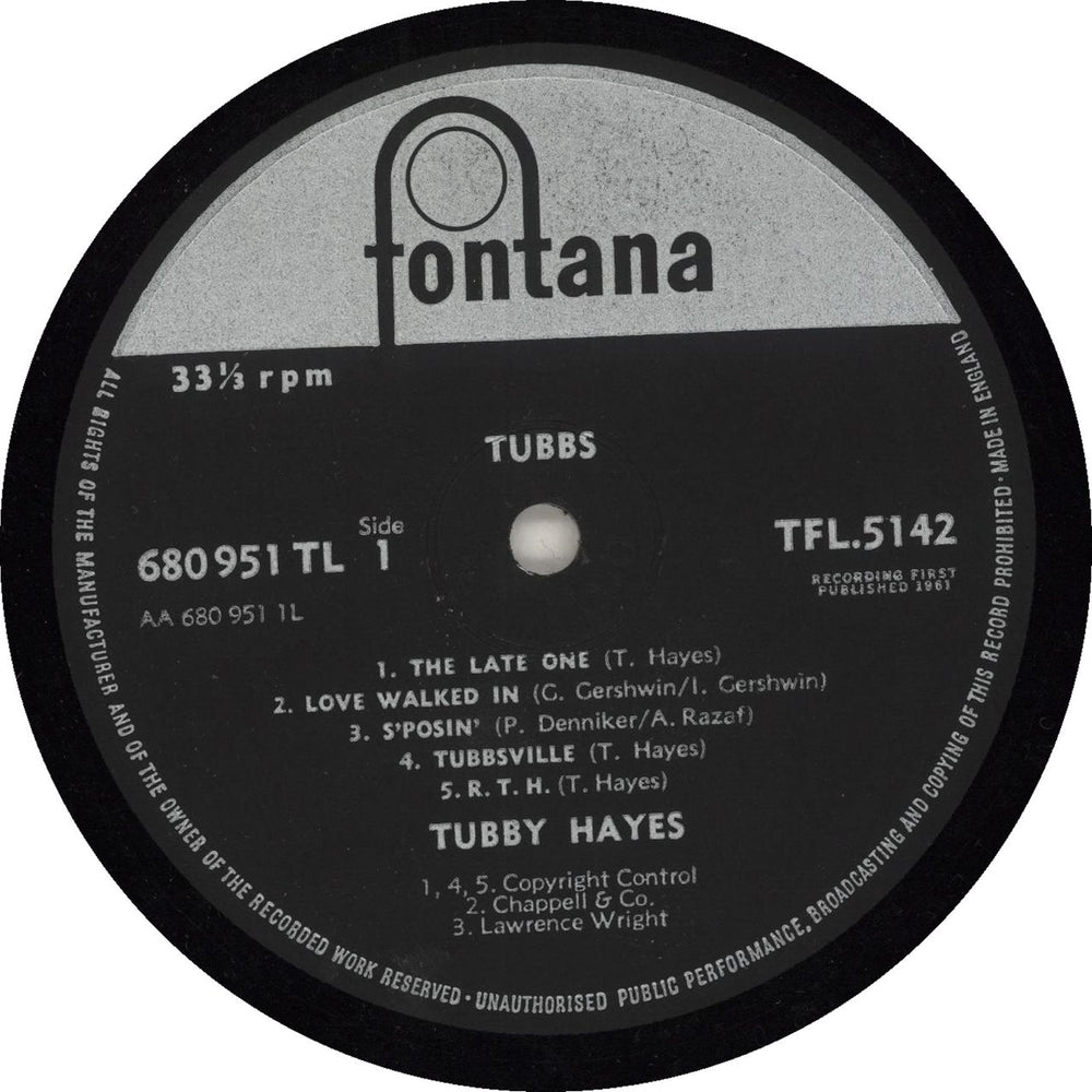 Tubby Hayes Tubbs - VG UK vinyl LP album (LP record)