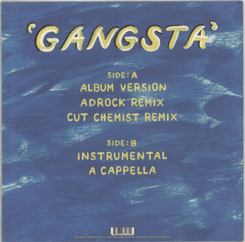 Tune-Yards Gangsta - Yellow Vinyl + Sealed UK 12" vinyl single (12 inch record / Maxi-single) 652637311310