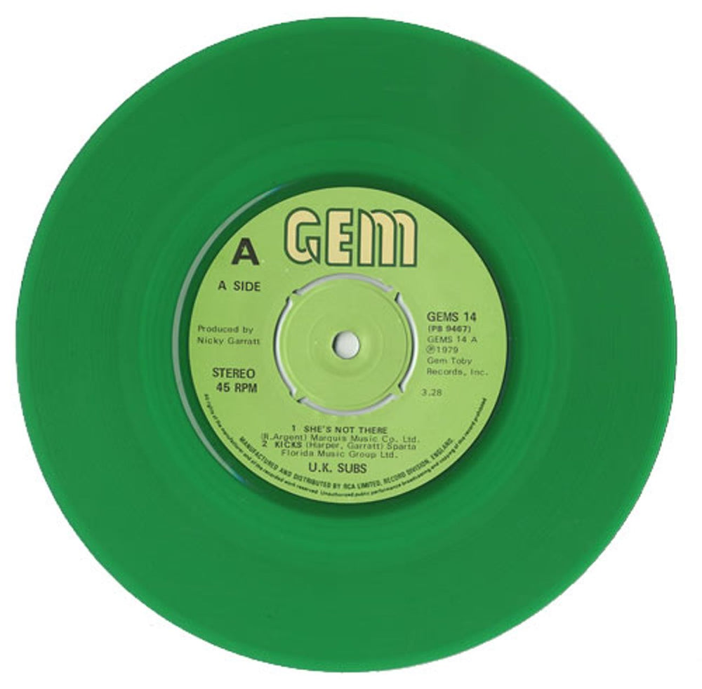 U.K. Subs She's Not There EP - Green Vinyl UK 7" vinyl single (7 inch record / 45) UKS07SH265403