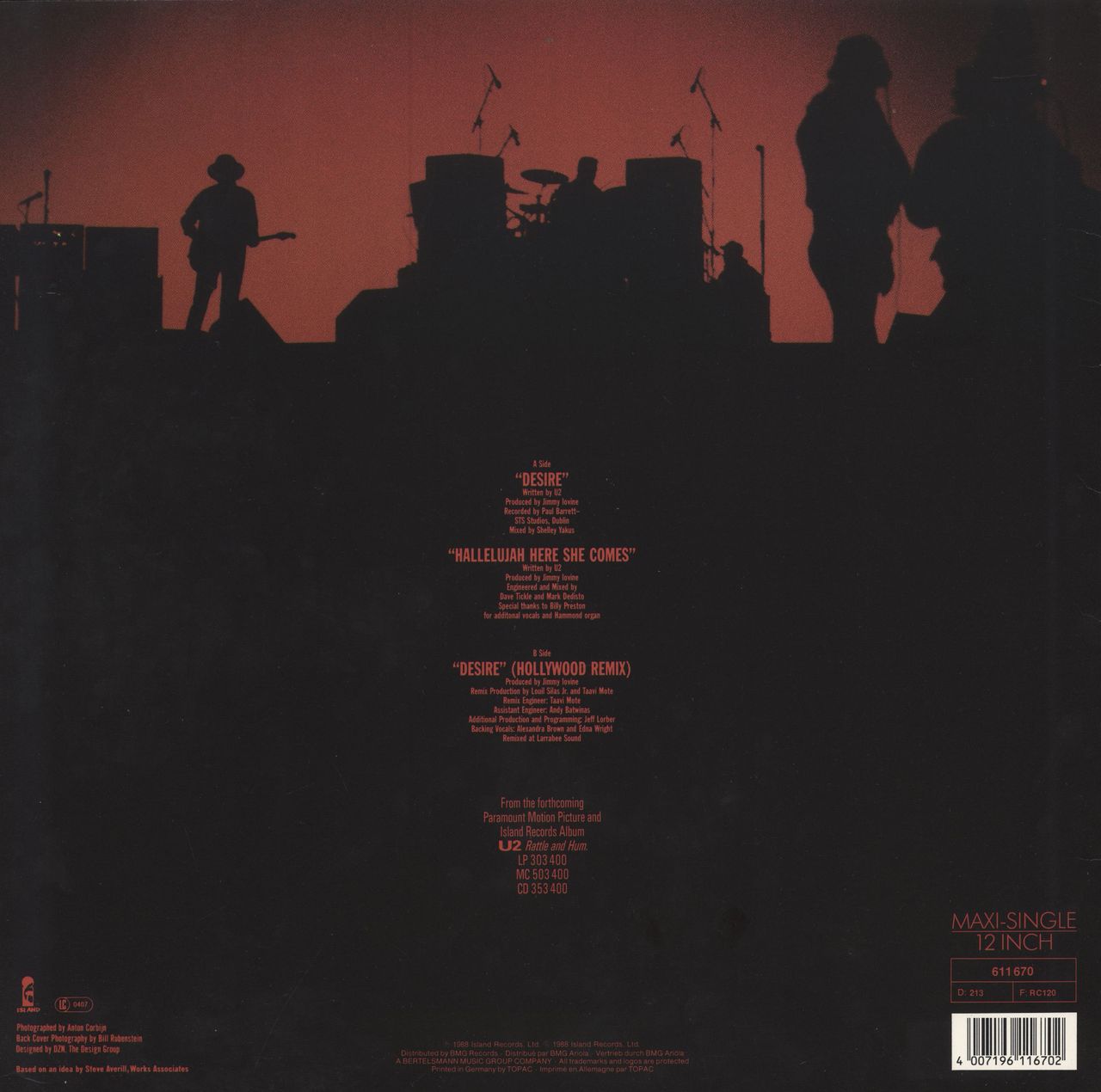 U2 Desire German 12" vinyl single (12 inch record / Maxi-single) 4007196116702