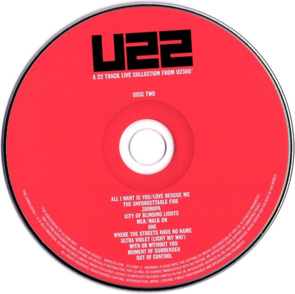 U2 U22: A 22 Track Live Collection From U2360° UK 2 CD album set (Double CD)