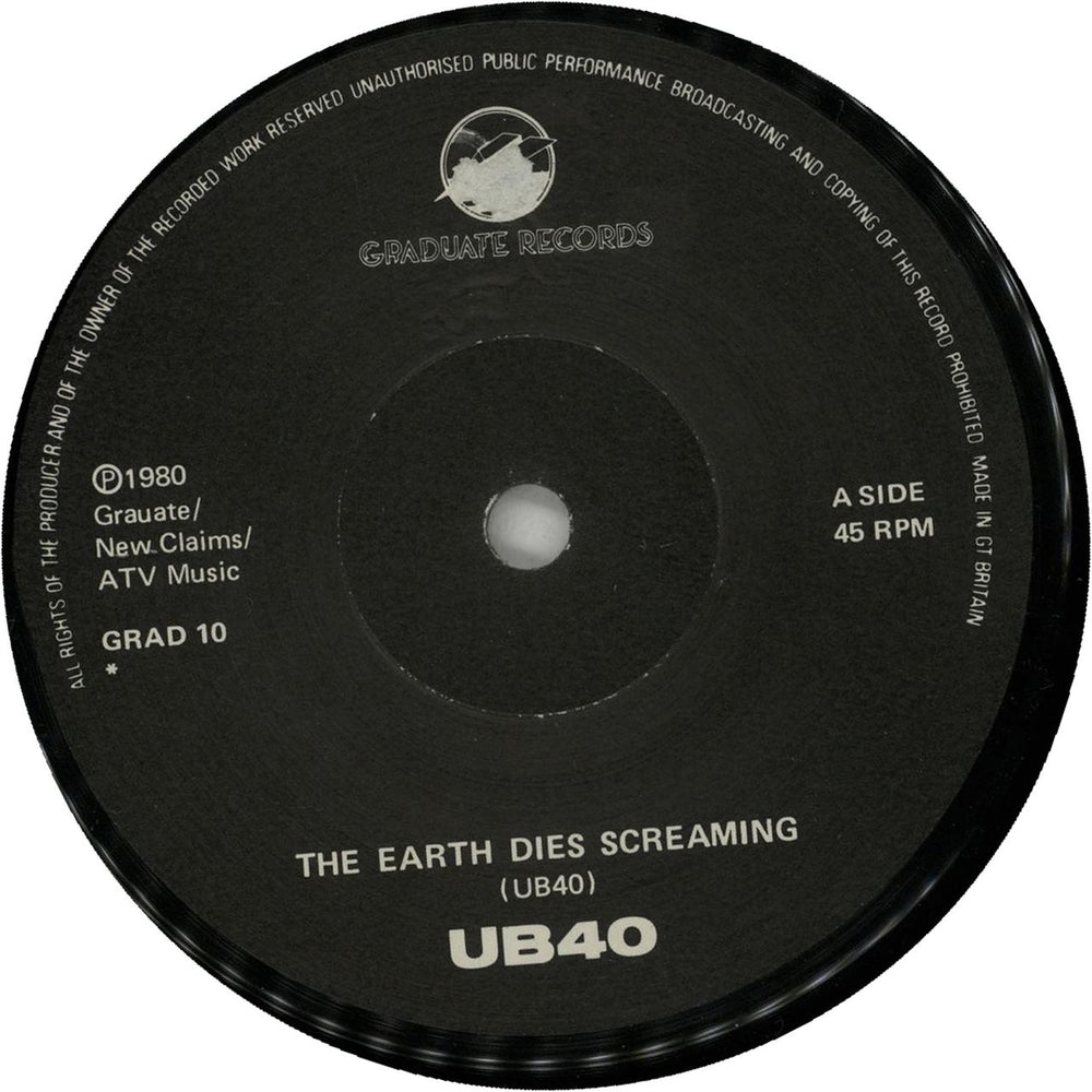 UB40 The Earth Dies Screaming UK 7" vinyl single (7 inch record / 45) GRAD10