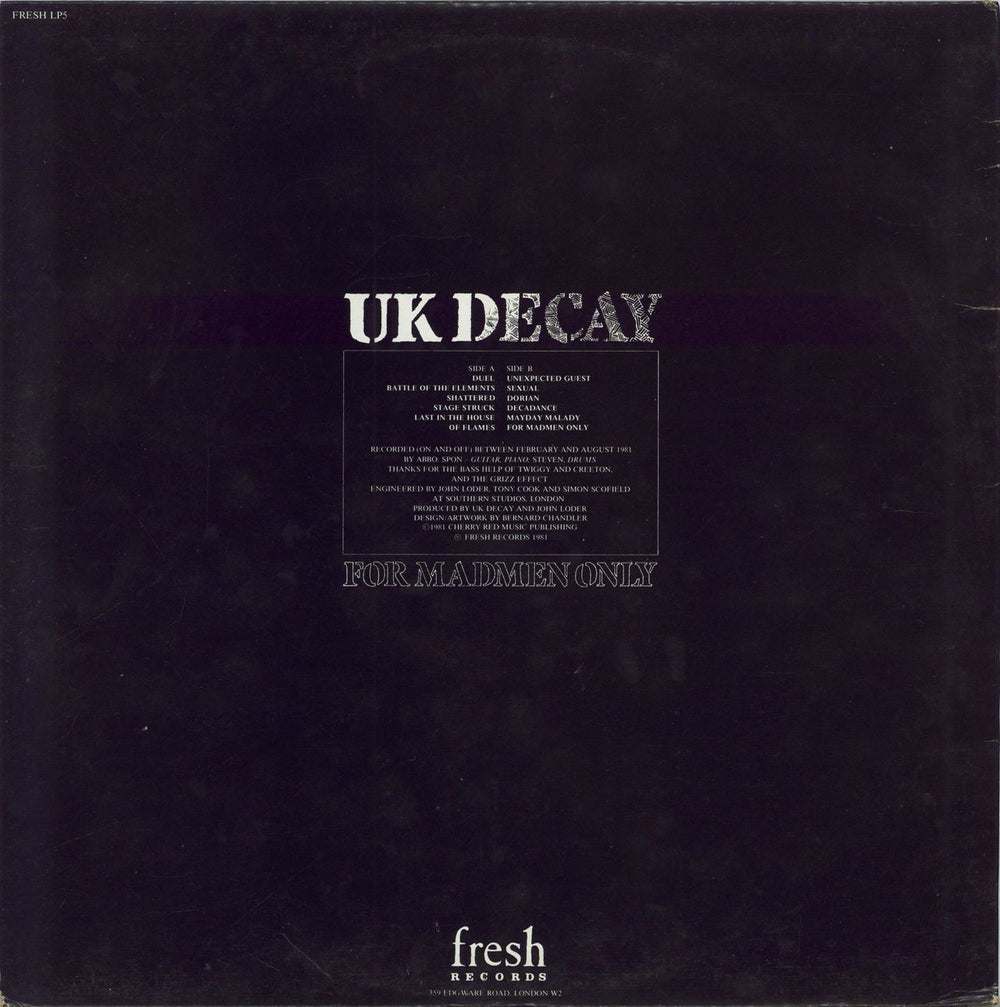 UK Decay For Madmen Only - WOL UK vinyl LP album (LP record)