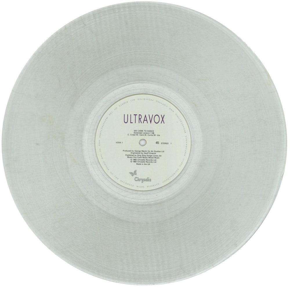 Ultravox We Came To Dance - Clear Vinyl UK 12" vinyl single (12 inch record / Maxi-single) VOX12WE818815