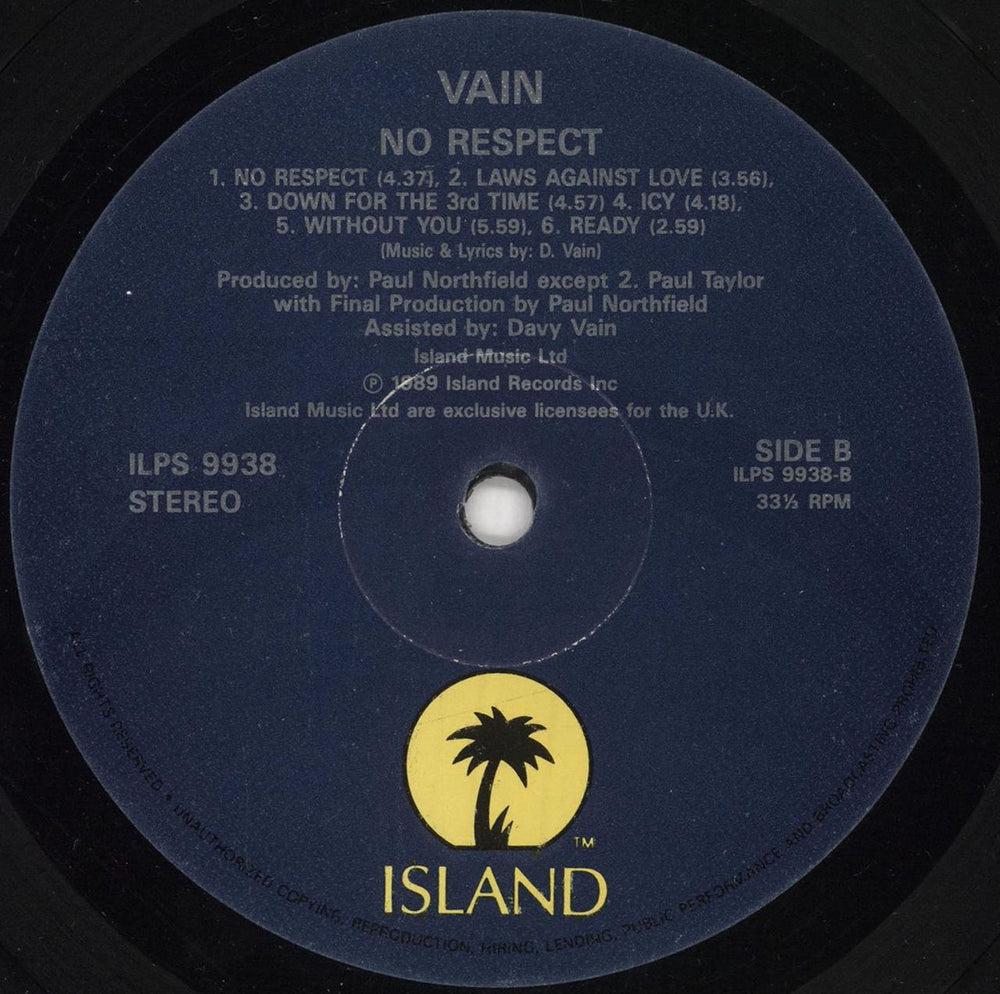 Vain No Respect UK vinyl LP album (LP record)