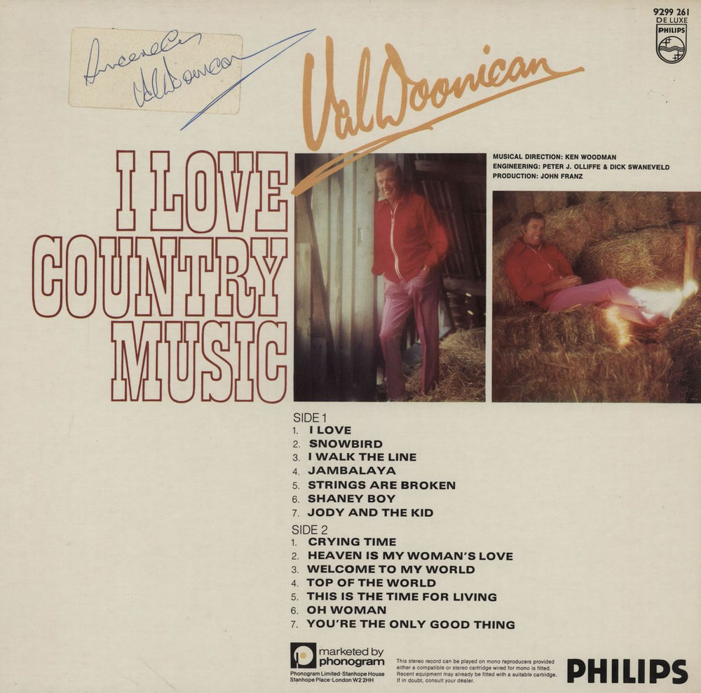 Val Doonican I Love Country Music - Autographed UK vinyl LP album (LP record)