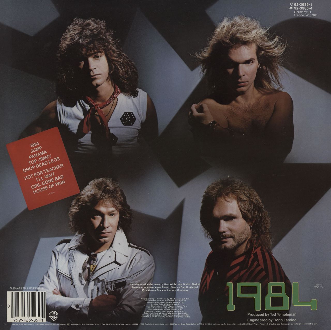 Van Halen MCMLXXXIV - tracklist sticker German Vinyl LP — RareVinyl.com