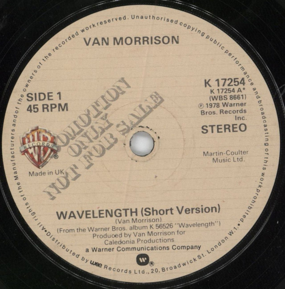 Van Morrison Wavelength UK Promo 7" vinyl single (7 inch record / 45) K17254