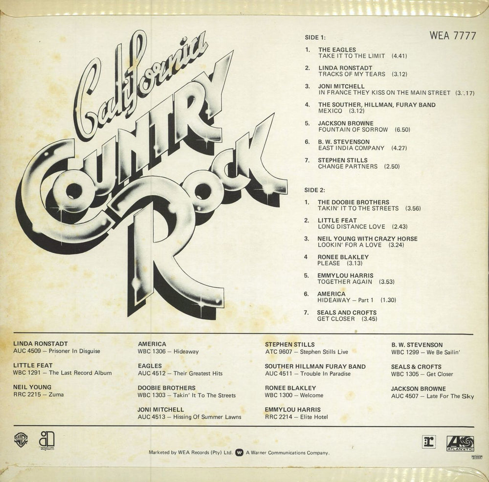 Various-60s & 70s California Country Rock Sampler South African vinyl LP album (LP record)