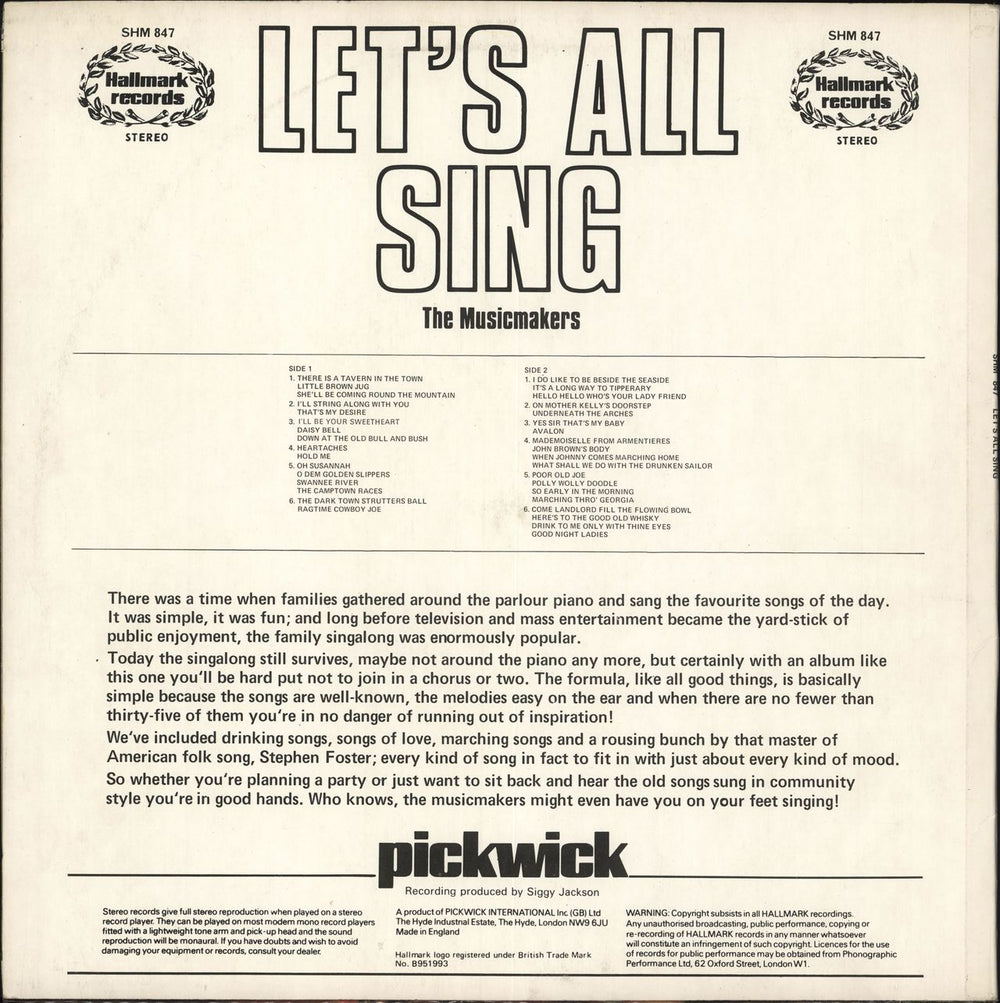 Various Artists Let's All Sing UK vinyl LP album (LP record)