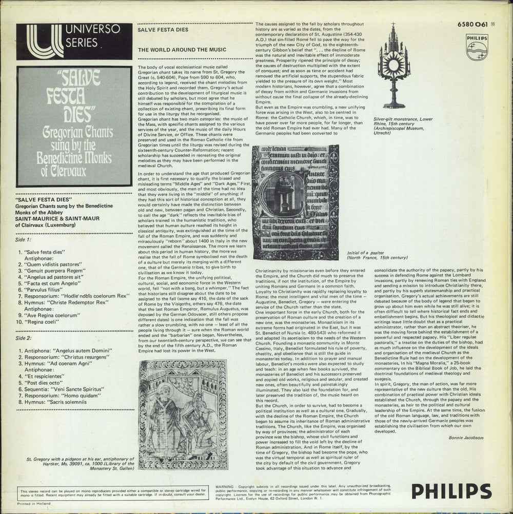 Various-Choral & Gregorian Chanting Salve Festa Dies UK vinyl LP album (LP record)