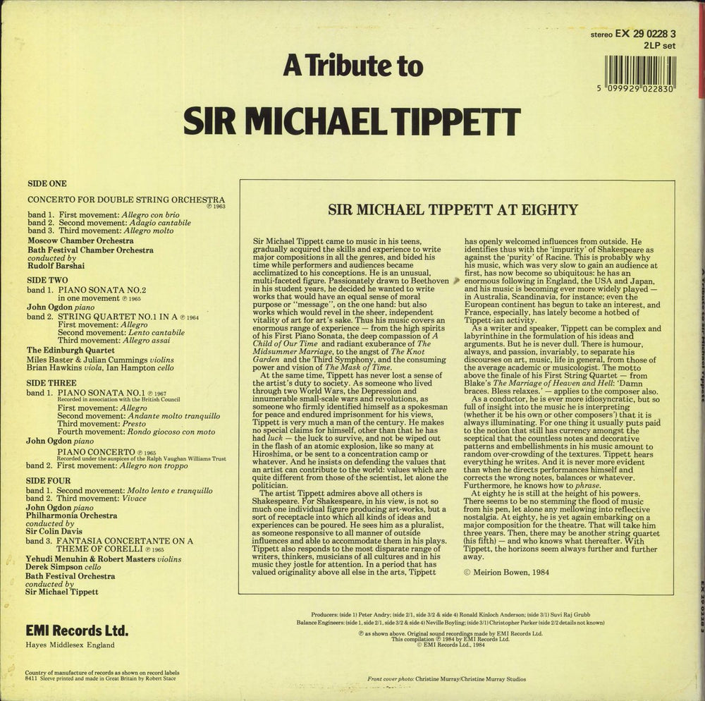 Various-Classical & Orchestral A Tribute To Sir Michael Tippett UK 2-LP vinyl record set (Double LP Album)