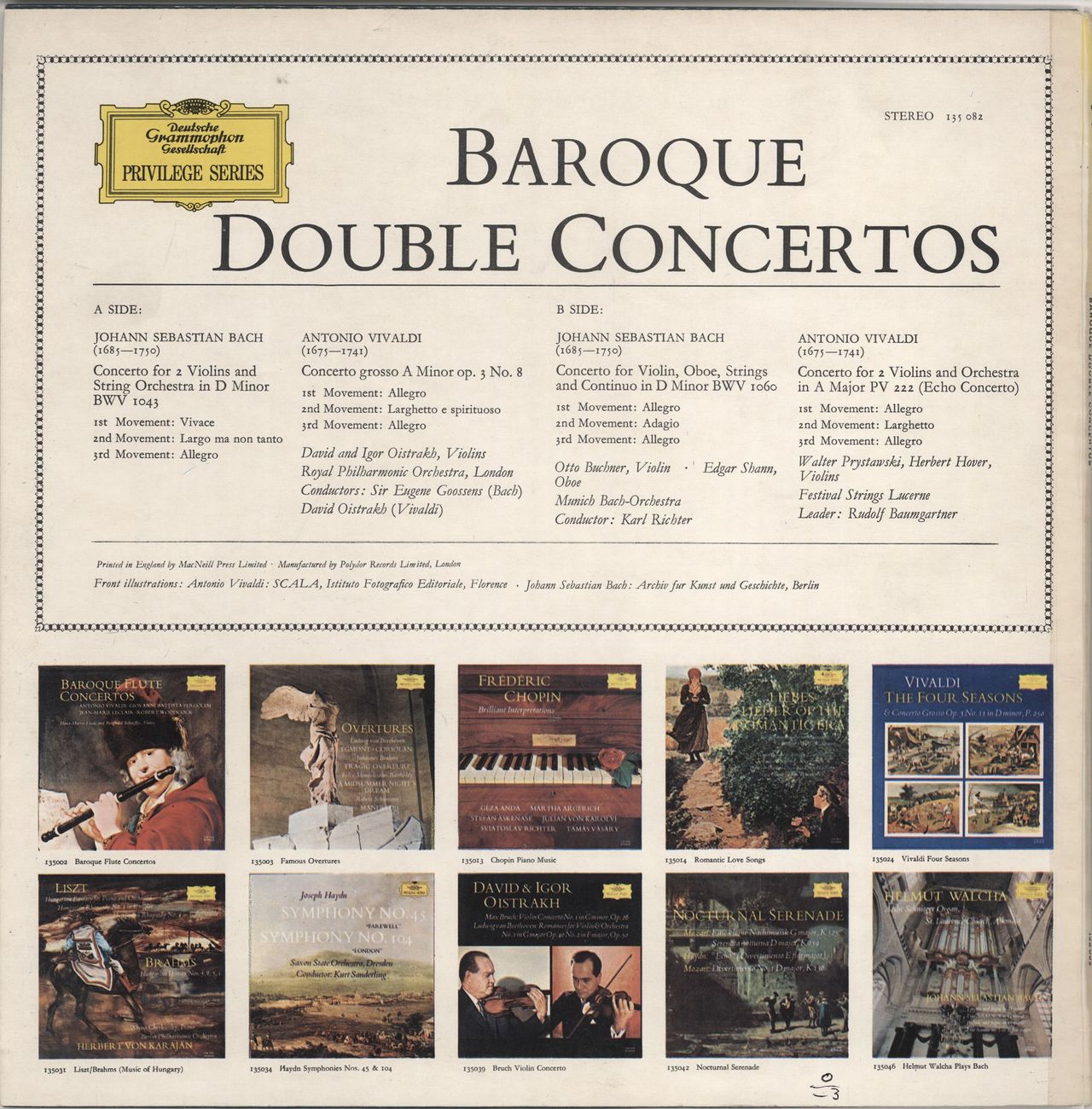 Various-Classical & Orchestral Baroque Double Concertos UK vinyl LP album (LP record)