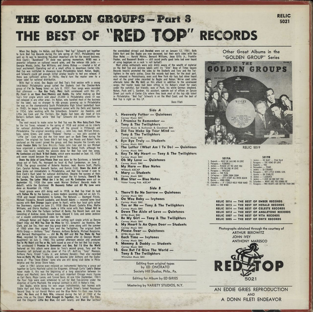 Various-Doo-Wop & Vocal The Best Of Red Top Records US vinyl LP album (LP record)