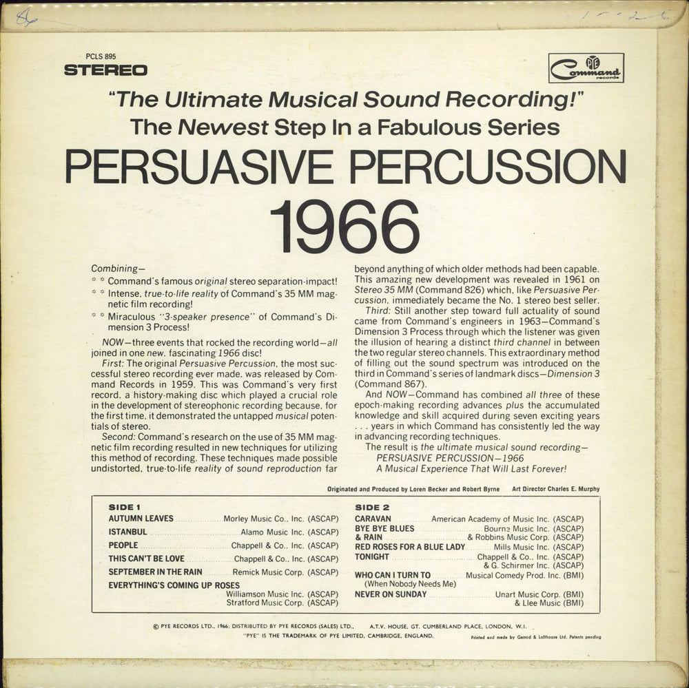Various-Easy Listening Persuacive Percussion 1966 UK vinyl LP album (LP record)