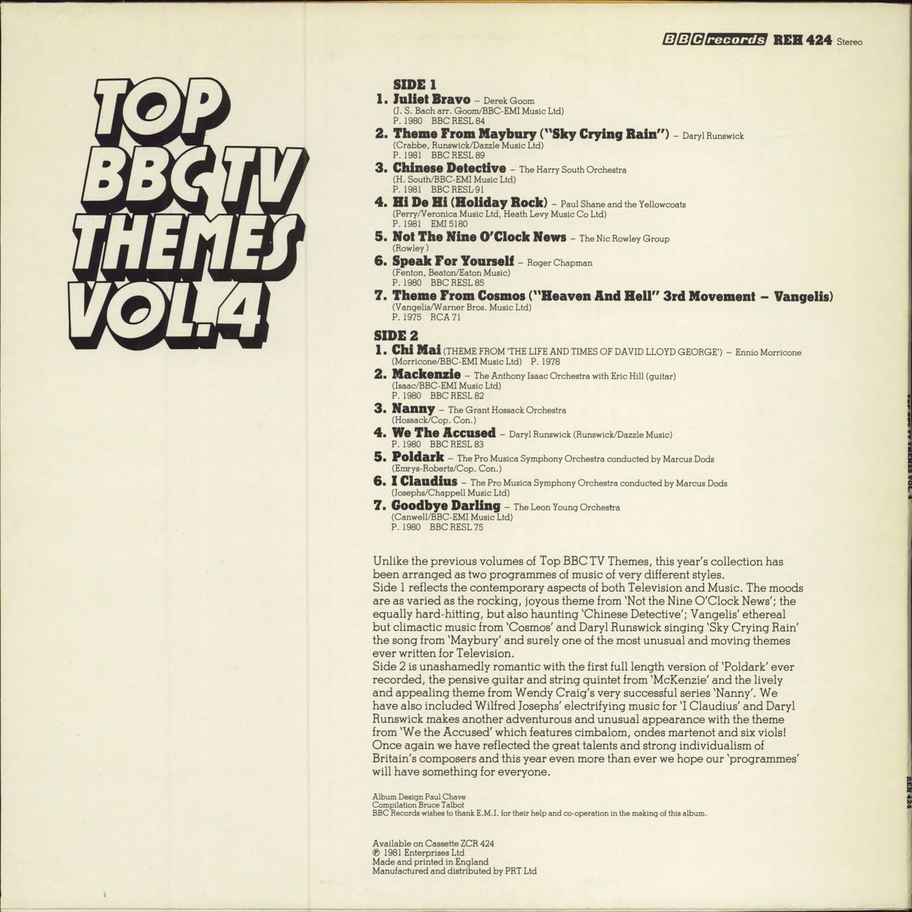 Various-Film, Radio, Theatre & TV Top BBC TV Themes Vol. 4 UK vinyl LP album (LP record)