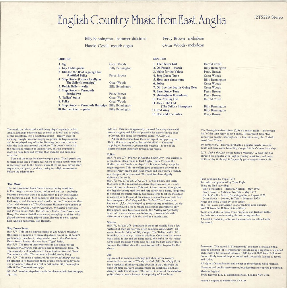 Various-Folk English Country Music From East Anglia UK vinyl LP album (LP record)