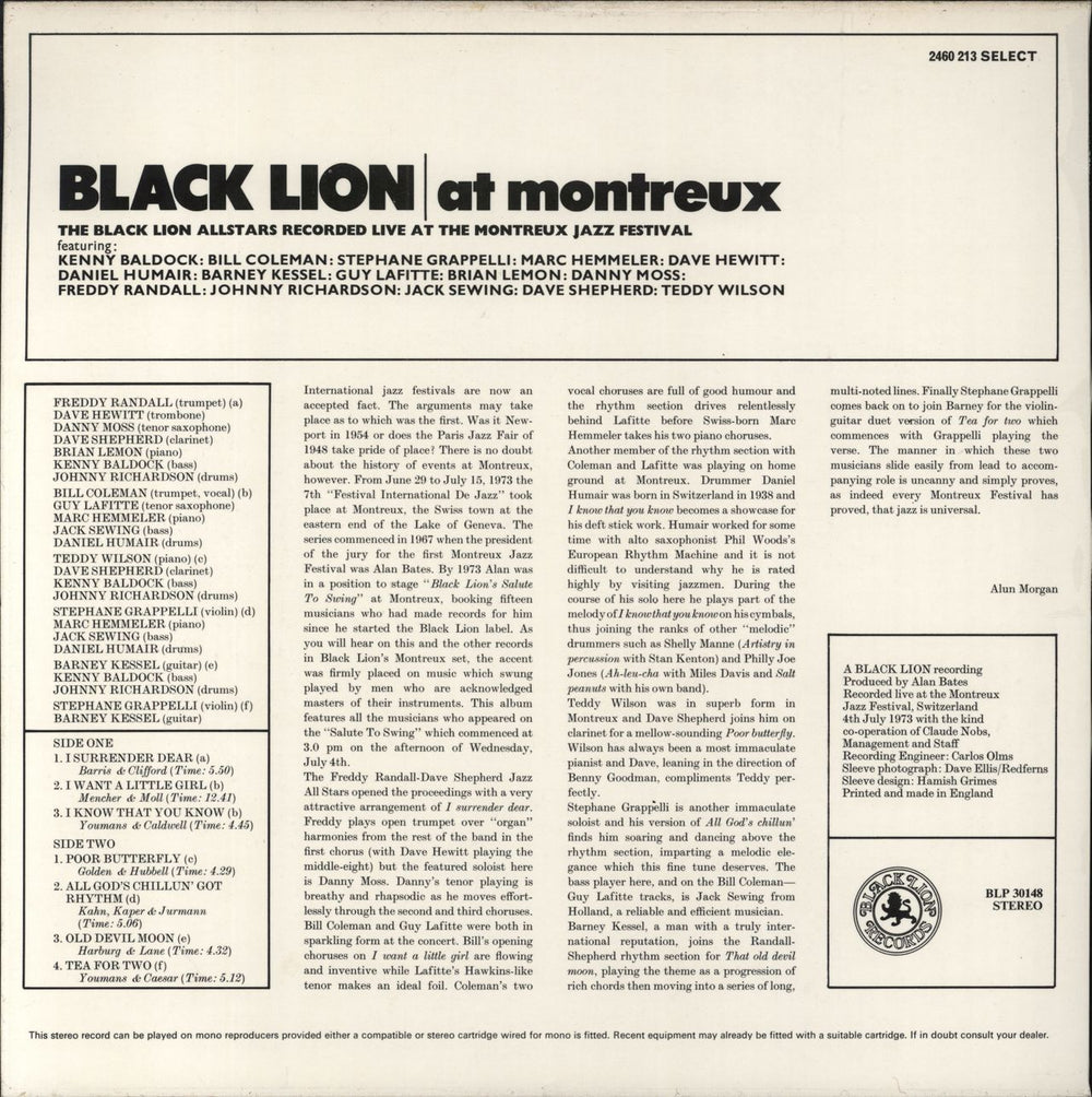 Various-Jazz Black Lion At Montreux UK vinyl LP album (LP record)