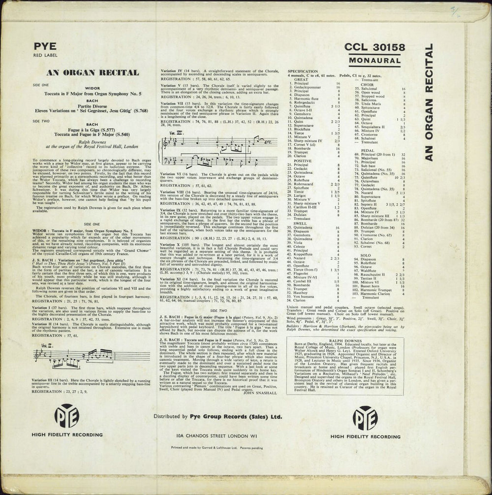 Various-Organs An Organ Recital UK vinyl LP album (LP record)