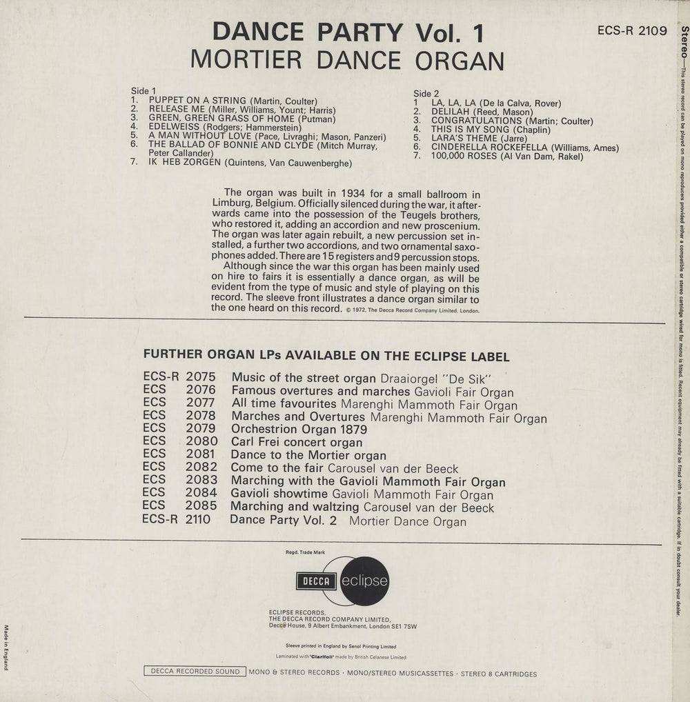 Various-Organs Dance Party Vol.1 UK vinyl LP album (LP record)