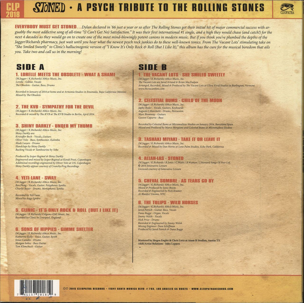 Various-Prog & Psych Stoned - A Psych Tribute To The Rolling Stones US vinyl LP album (LP record) 741157201819