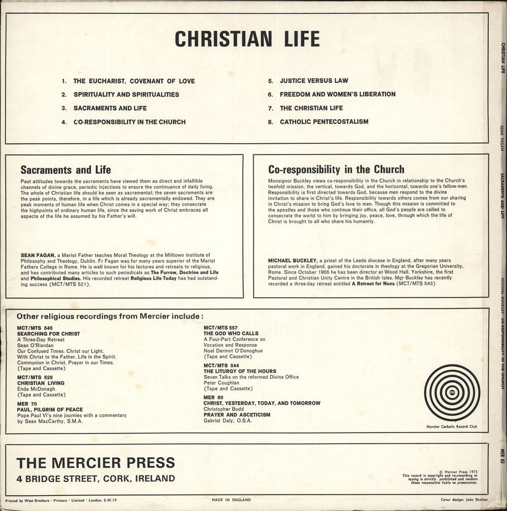 Various-Religious Sacraments And Life / Co-Responsibility In The Church Irish vinyl LP album (LP record)