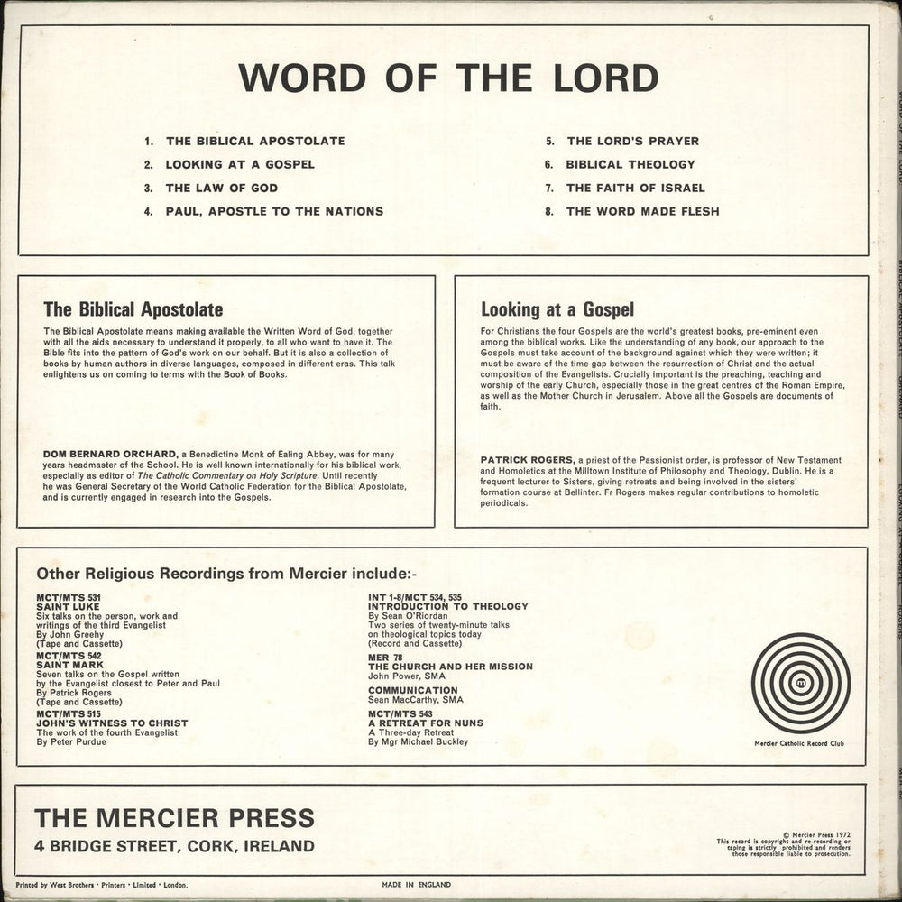 Various-Religious The Biblical Apostolate / Looking At Gospel Irish vinyl LP album (LP record)