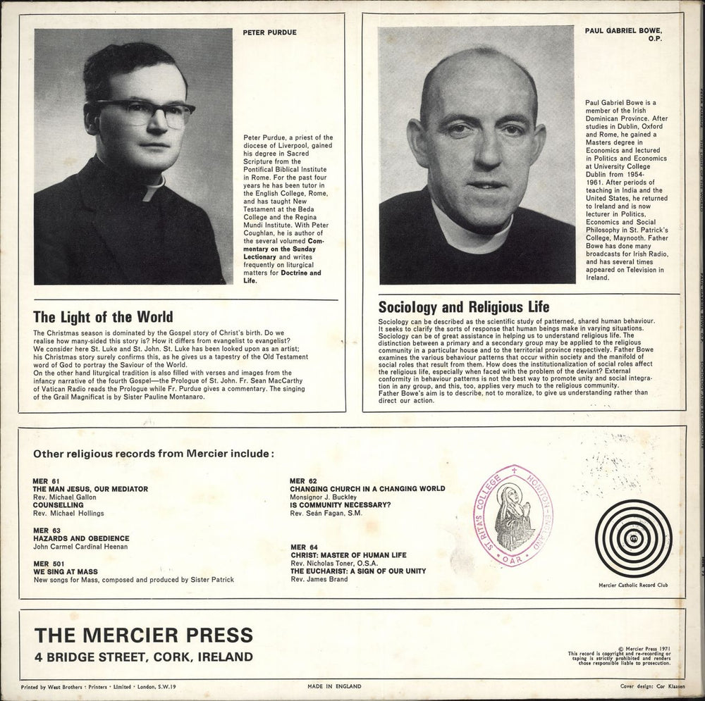 Various-Religious The Light Of The World / Sociology And Religious Life Irish vinyl LP album (LP record)