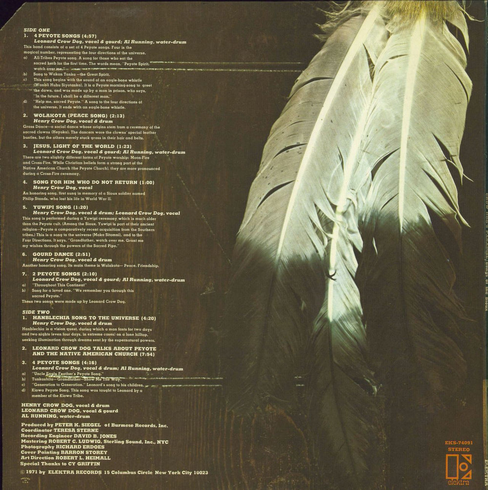 Various-World Music Songs Of The Sioux US vinyl LP album (LP record)