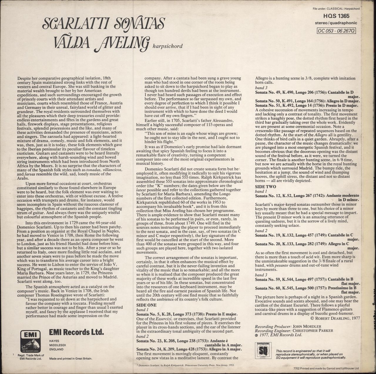Velda Aveling Valda Aveling Plays Scarlatti Sonatas - Quad UK vinyl LP album (LP record)