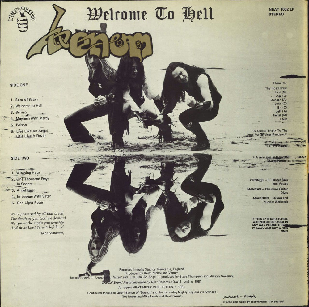 Venom Welcome To Hell + poster + Lyric Insert - EX UK vinyl LP album (LP record)