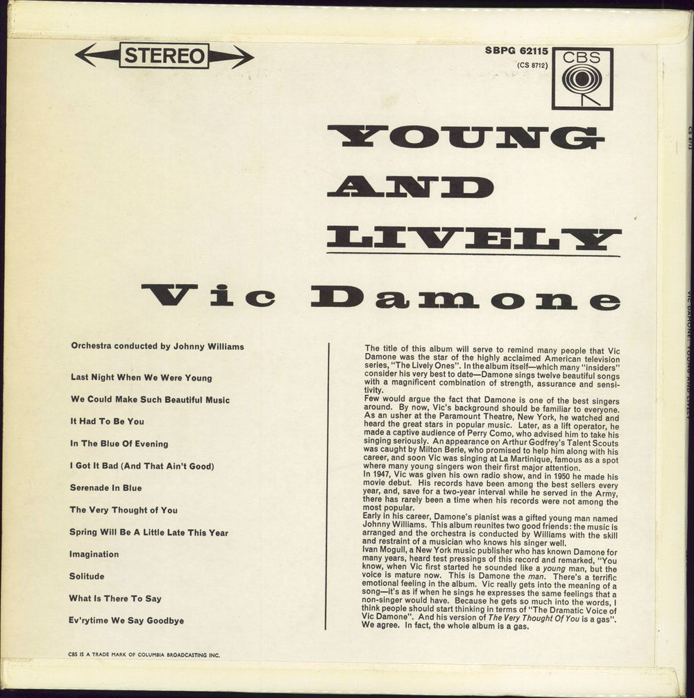 Vic Damone Young And Lively UK vinyl LP album (LP record)