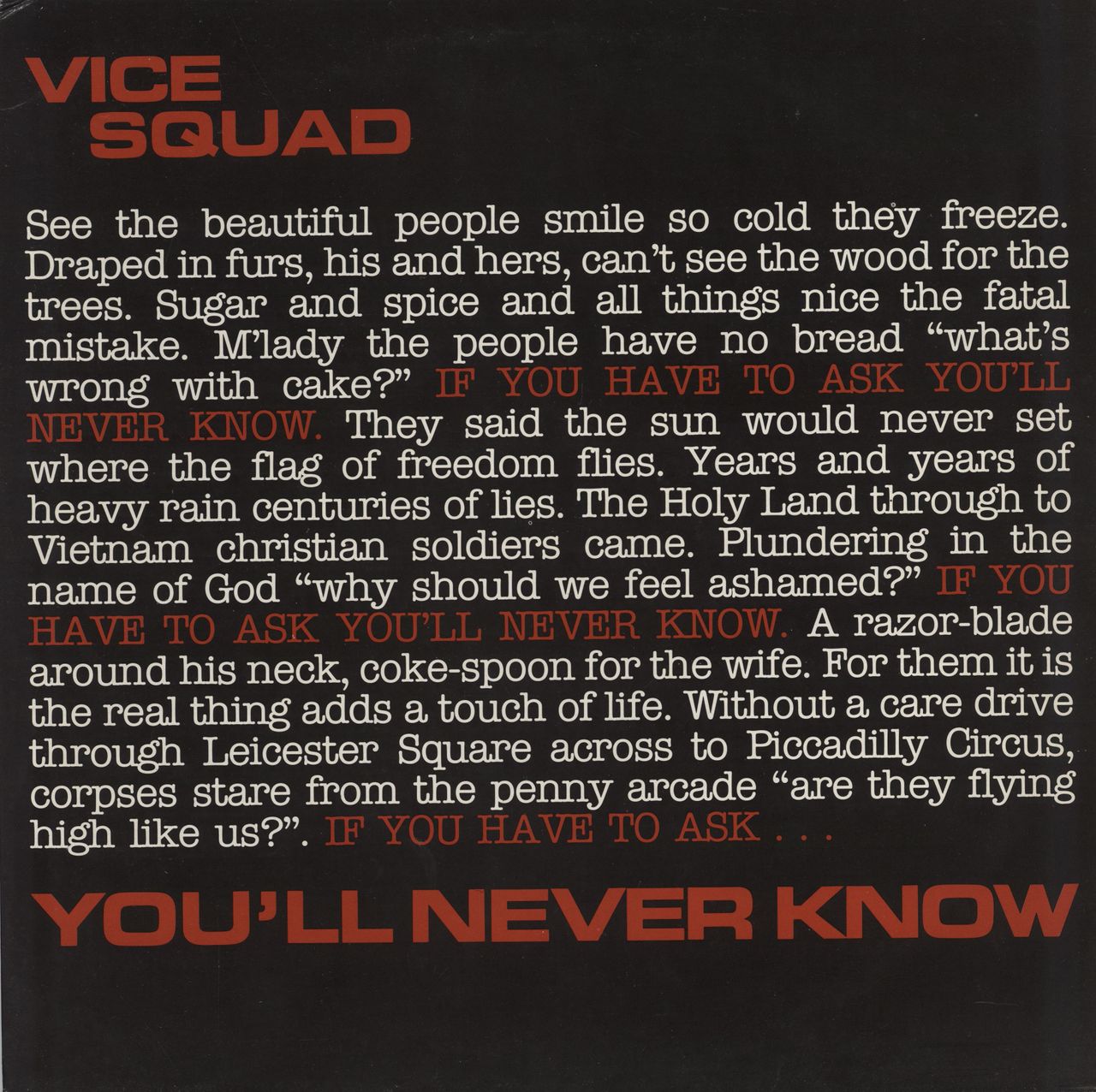 Vice Squad You'll Never Know UK 12" vinyl single (12 inch record / Maxi-single) 12ANNA22