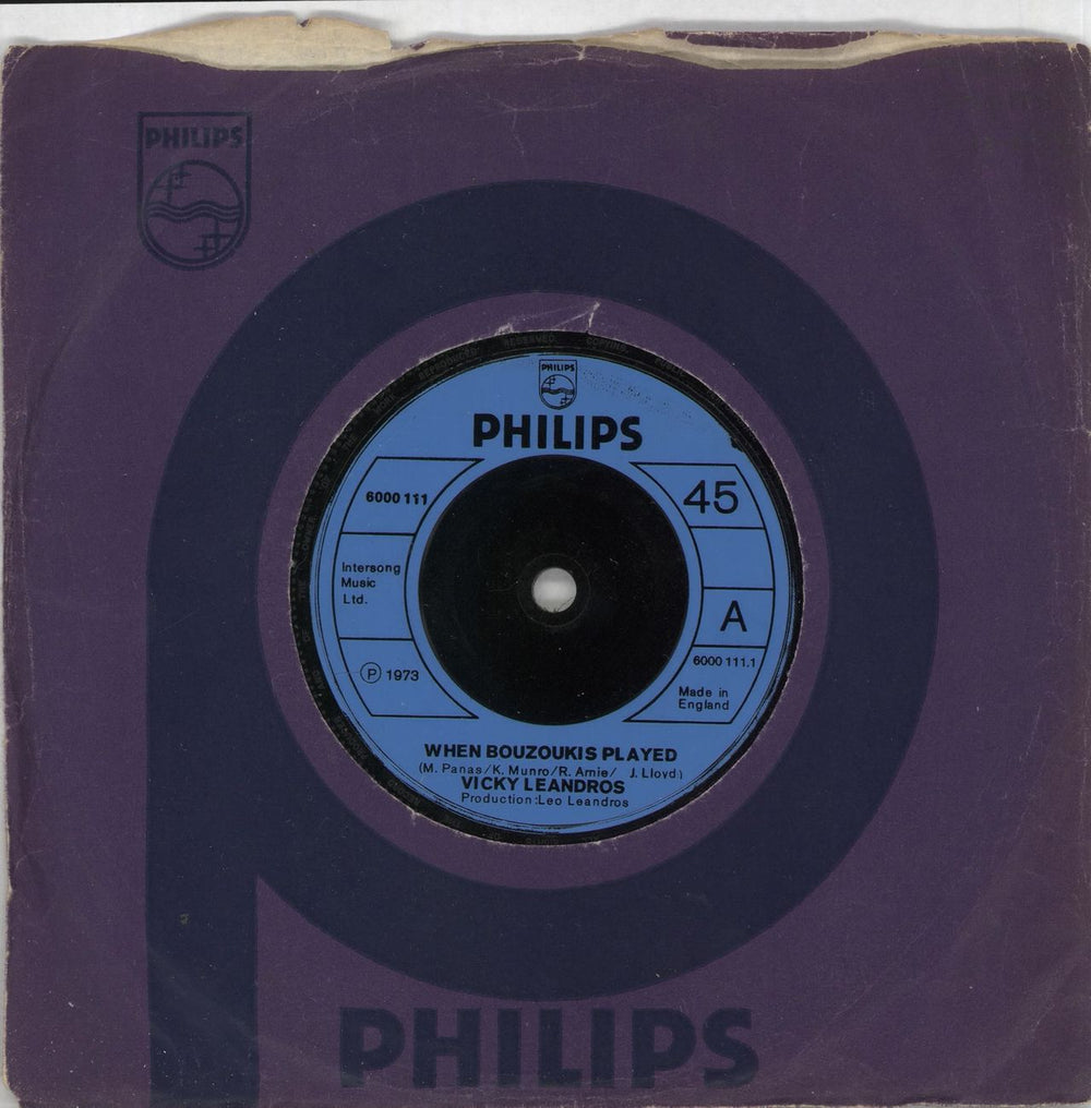 Vicky Leandros When Bouzoukis Played - solid centre UK 7" vinyl single (7 inch record / 45) 6000111