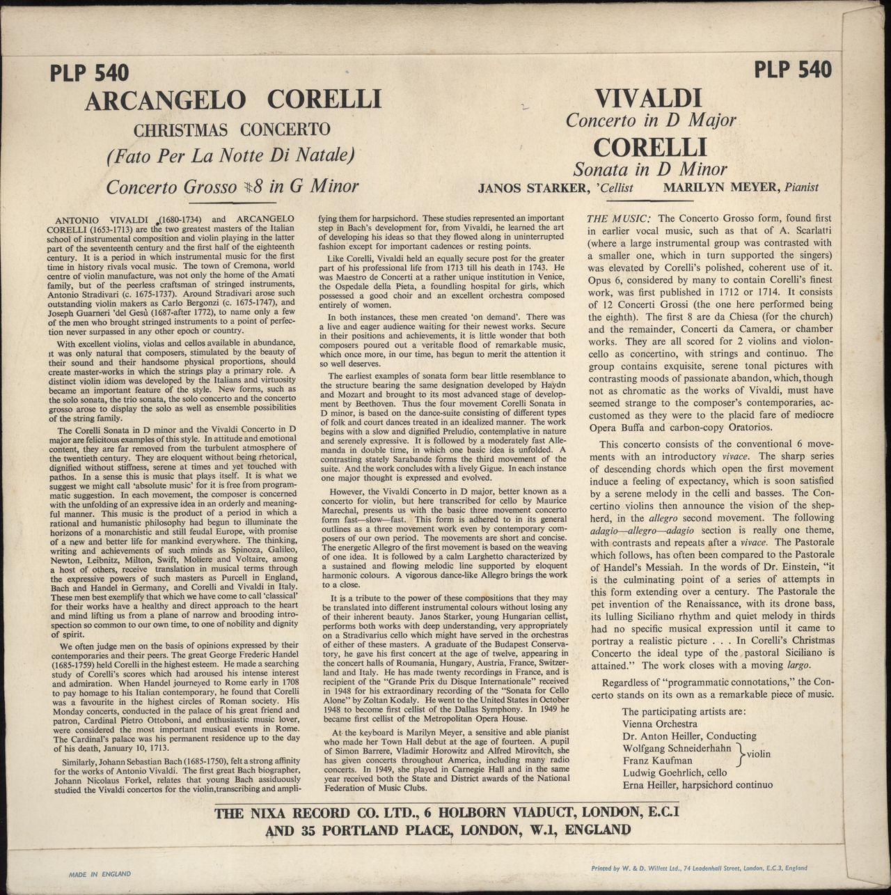 Vienna Symphony Orchestra Corelli: Christmas Concerto / Vivaldi: Concerto in D Major / Corelli: Sonata in D Minor UK vinyl LP album (LP record) XJ0LPCO777863